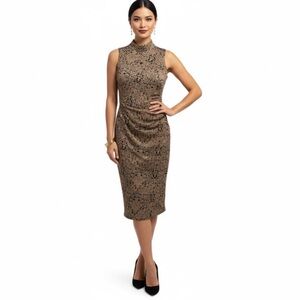 New York & Company Black and Brown Patterned sleeveless Midi Dress Sz Small